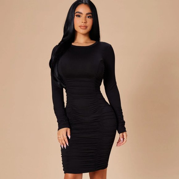 Fashion Nova Dresses & Skirts - 🌟 Fashion Nova Take Your Man Ruched Dress - Black - NWT 🌟